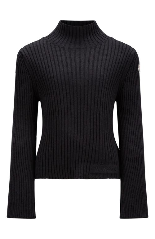 Moncler Kids' Mock Neck Virgin Wool Blend Rib Sweater Black at Nordstrom,