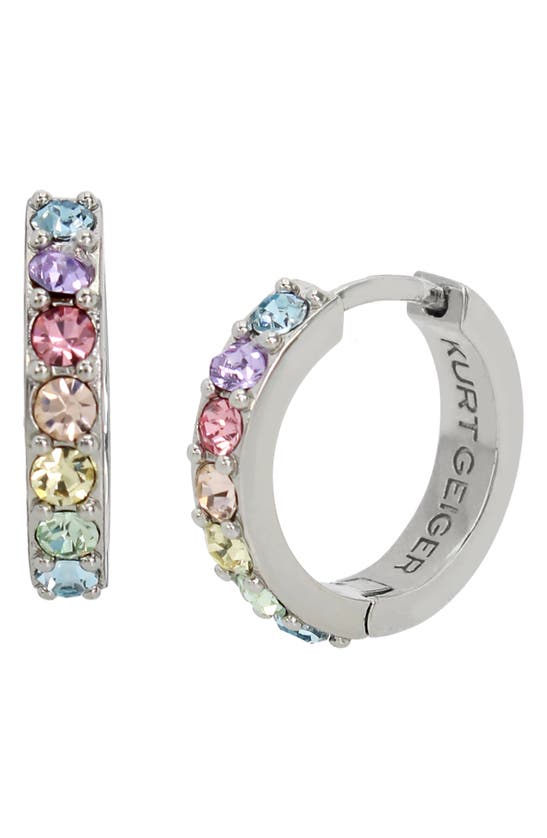 Shop Kurt Geiger Pastel Crystal Huggie Hoop Earrings In Silver Multi