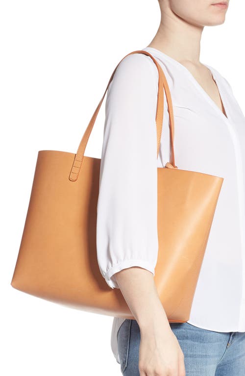 Shop Mansur Gavriel Large Leather Tote In Cammello/rosa