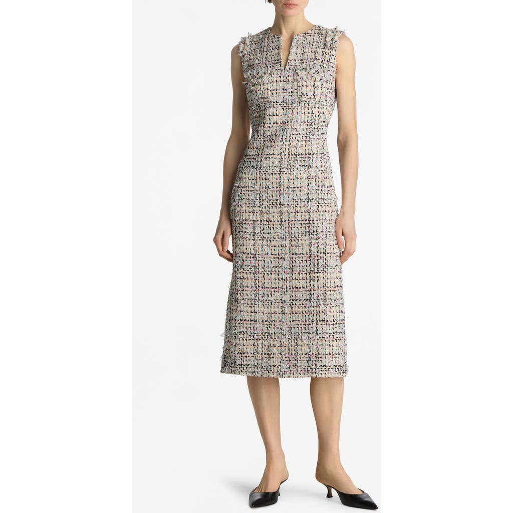 St John St. John Collection Multicolor Eyelash Tweed Midi Dress In Ecru Multi