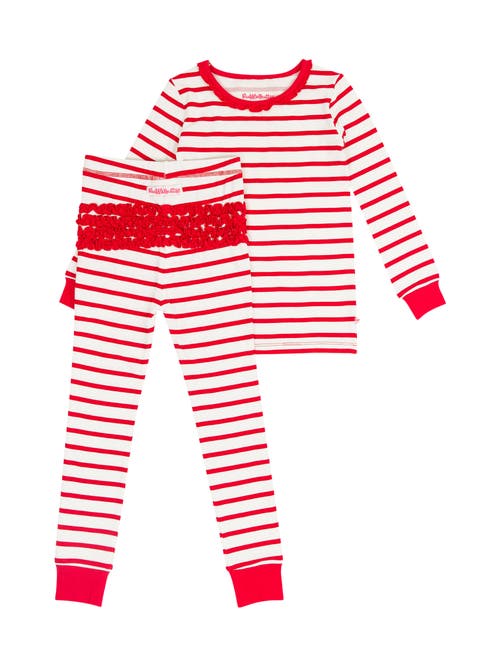 RuffleButts Modal Blend Toddler Girls Ruffle Long Sleeve Pajama Set in Red & White Stripe 