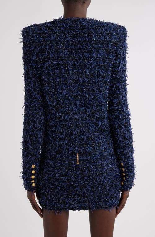 Balmain Blue Collarless Jacket With Gold Buttons In Tweed Woman In 6bo Midnight/blue