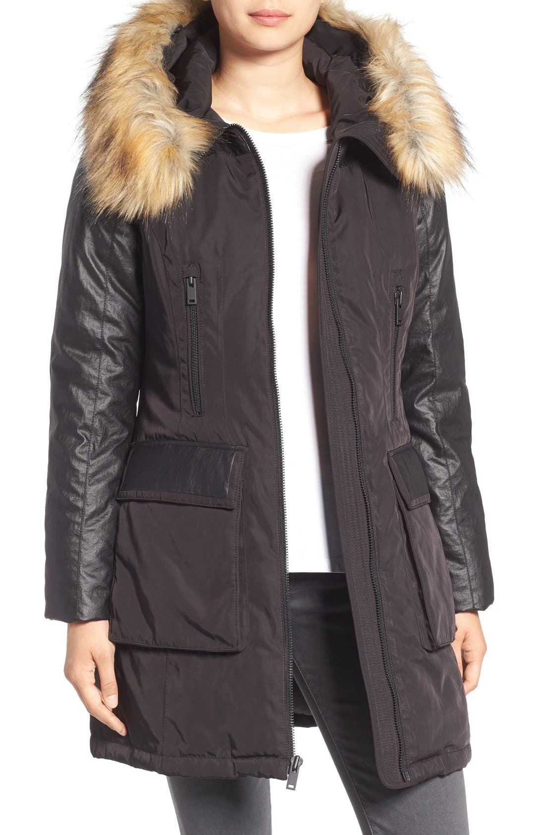 7 For All Mankind Mixed Media Coat with Removable Faux Fur Trim Nordstrom