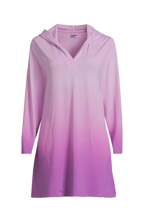 Lands' End Cotton Jersey Long Sleeve Hooded Swim Cover-up Dress In Vivid Violet Ombre