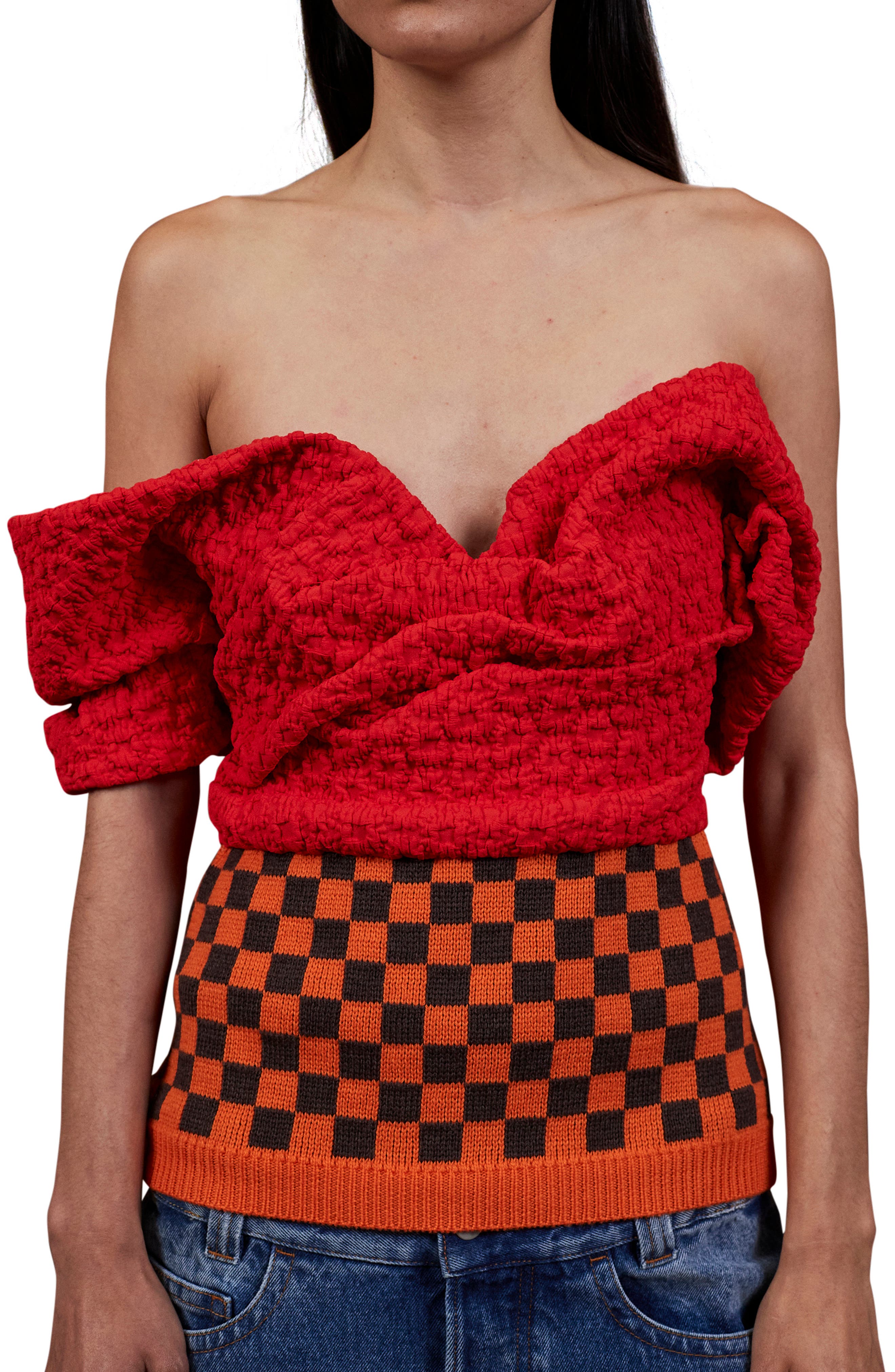 Meryll Rogge Combination Jacquard Knit Bustier in Red
