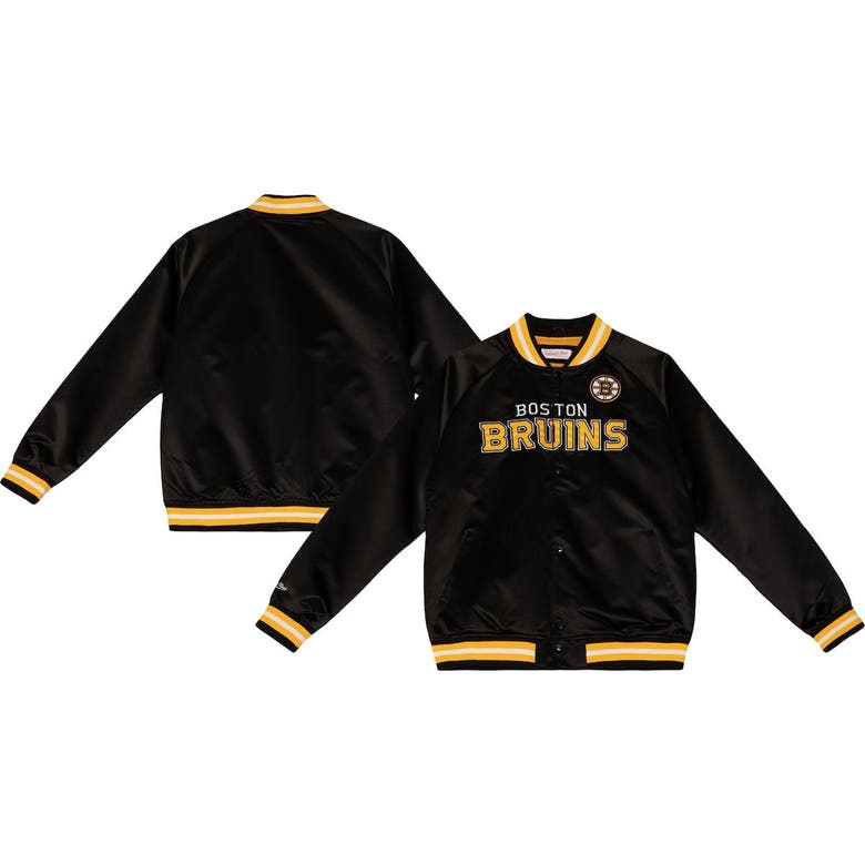 Mitchell & Ness Black Boston Bruins Satin Full-snap Varsity Jacket