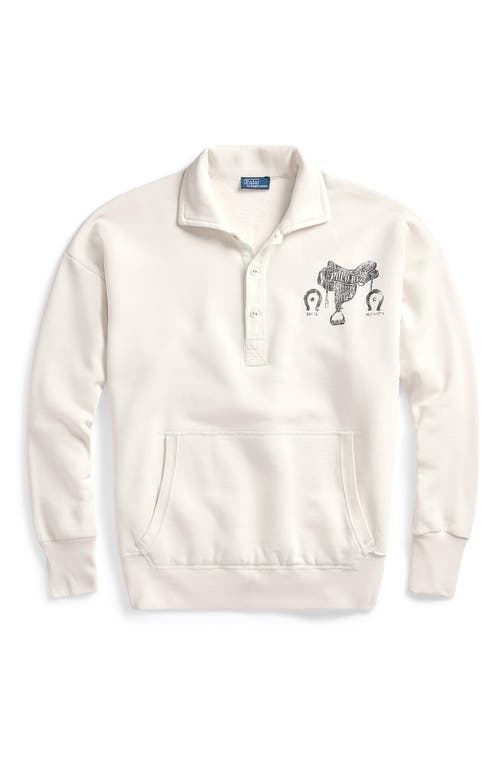 Shop Polo Ralph Lauren Cotton Blend Graphic Polo Sweatshirt In Antique Cream