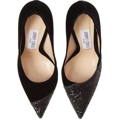 Jimmy Choo Love Asymmetrical Cap Toe Pump, Black
