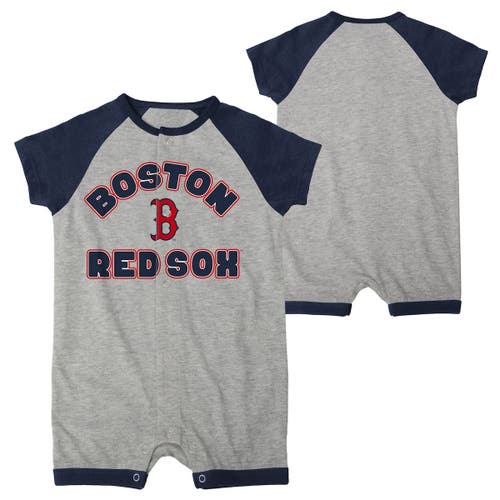 Outerstuff Newborn & Infant Heather Gray Boston Red Sox Extra Base Hit Raglan Full-Snap Romper