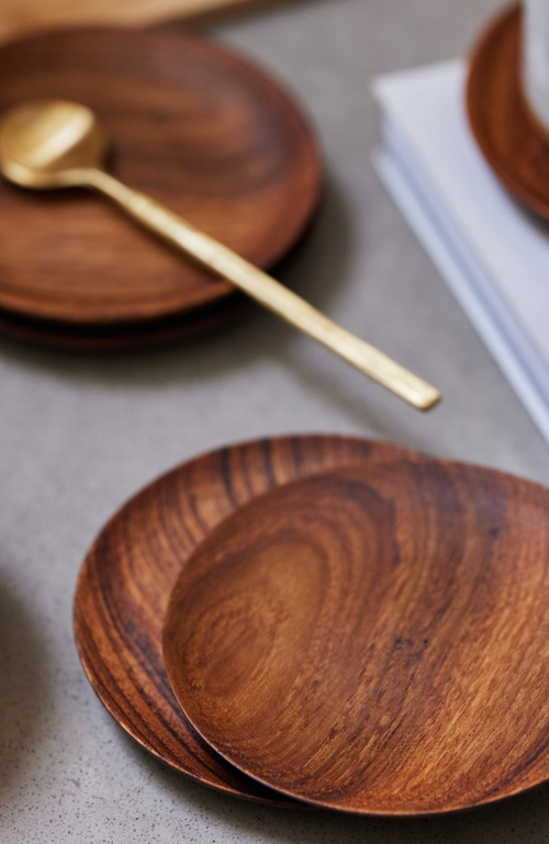Fleck Reclaimed Teak Coasters In Brown