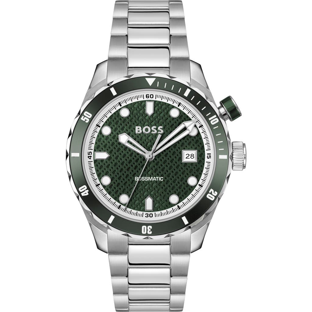 Hugo Boss Men's Bossmatic Silver Stainless Steel Watch, 42mm In Green