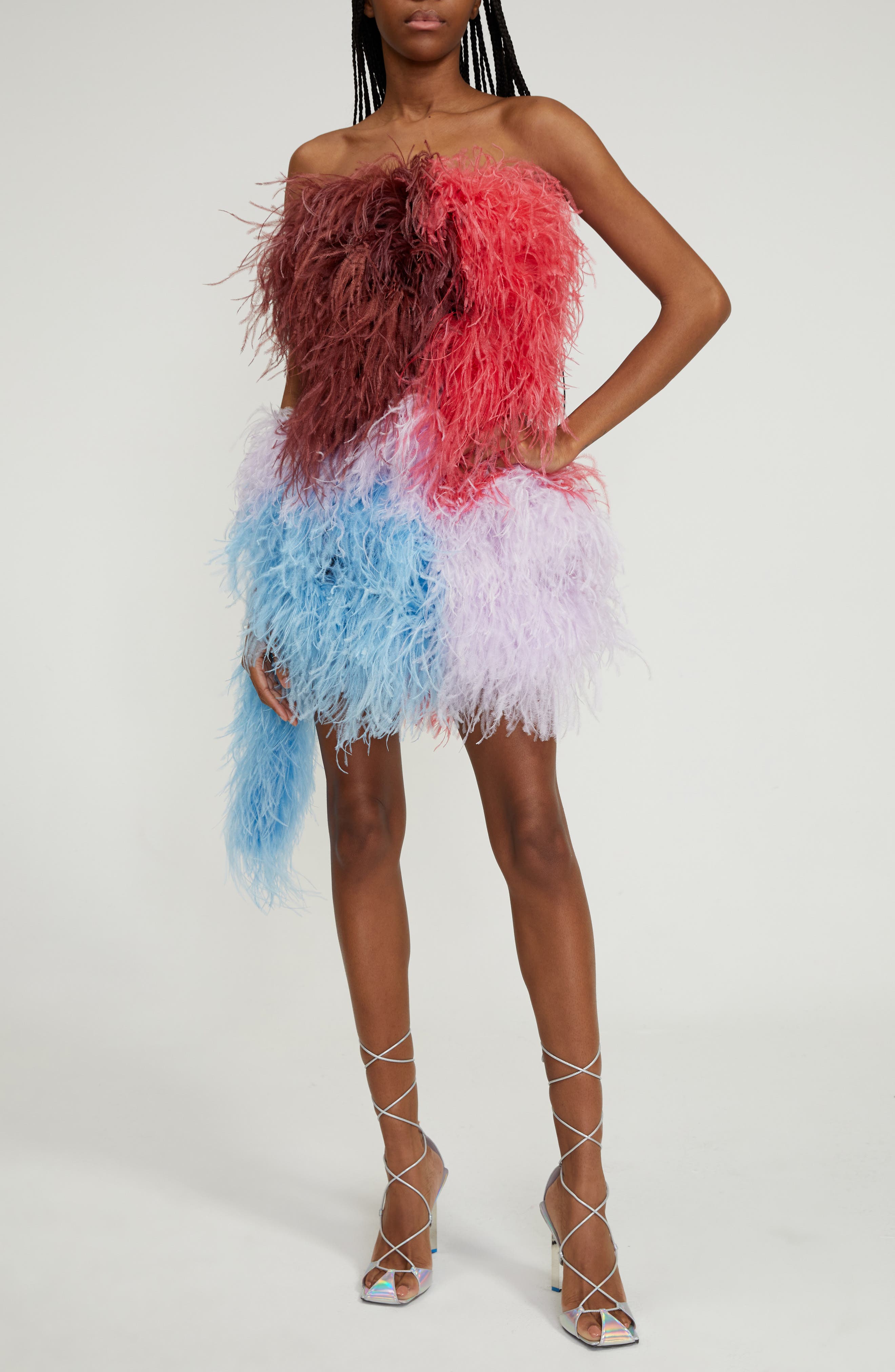 attico blue feather dress Attico Sienna Feather-Trimmed Sequined Tulle Mini Dress - Blue