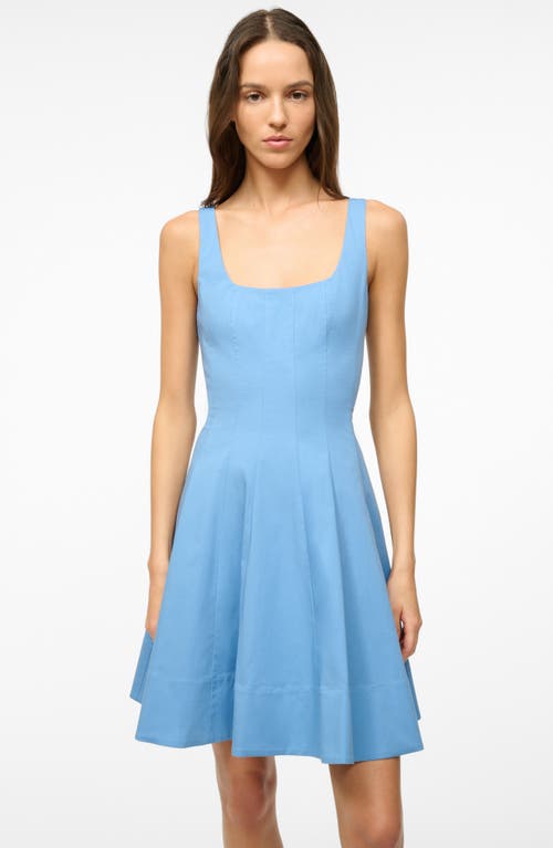 Shop Staud Wells Stretch Cotton Fit & Flare Dress In Azure