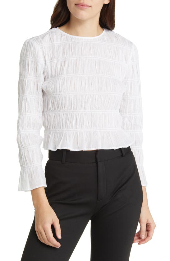 Long Sleeve Ruched Top In Blanc