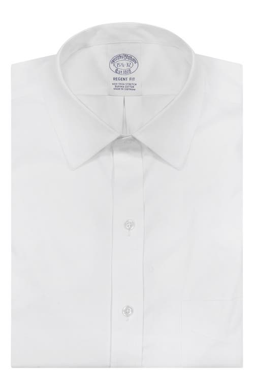 Brooks Brothers Non-Iron Stretch Regent Fit Supima Cotton Dress Shirt in Sld White at Nordstrom, Size 17 - 35