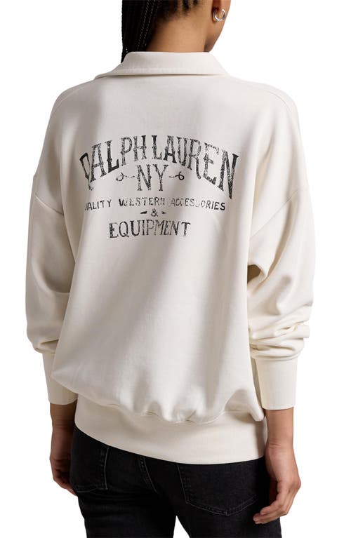 Shop Polo Ralph Lauren Cotton Blend Graphic Polo Sweatshirt In Antique Cream