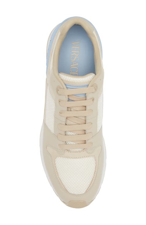 Shop Versace Mixed Media Sneaker In Mastic Chiffon Blu