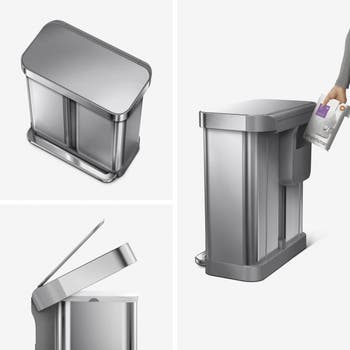 simplehuman 58L Dual Compartment Step Can with Compost Caddy and