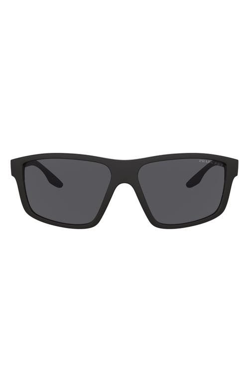60mm Polarized Rectangular Sunglasses in Black/Dark Grey