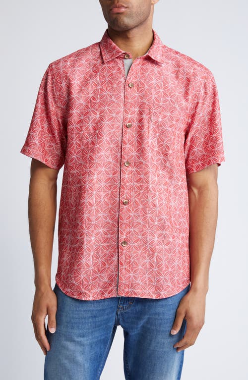 Shop Tommy Bahama Coconut Point Fleur De Geometric Short Sleeve Button-up Shirt In Boomerang Red