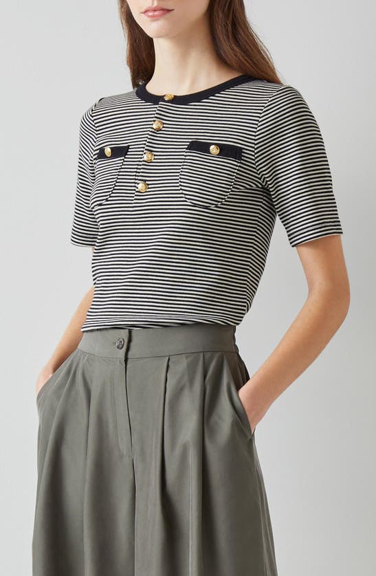 Lk Bennett Charlie Stripe Pocket Rib Top In Black