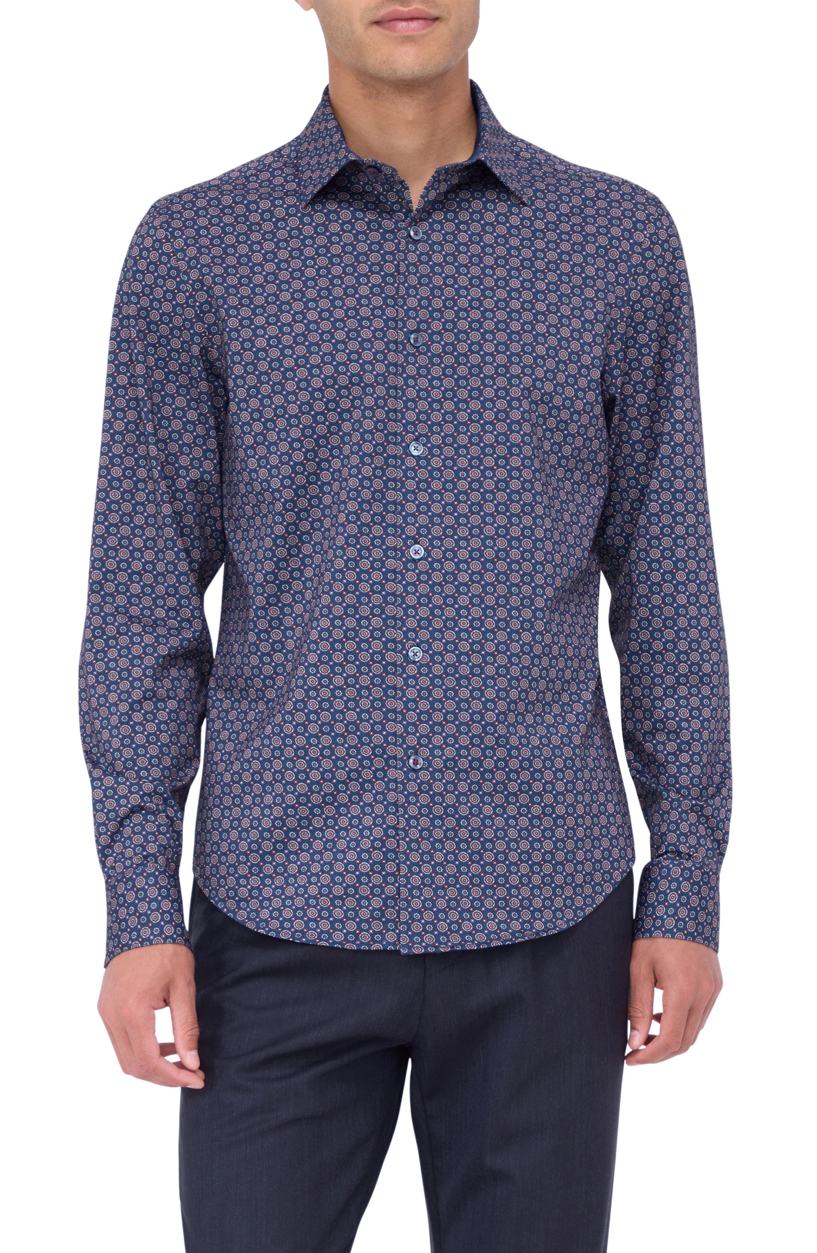 Bugatchi Jimmy OoohCotton® Medallion Print Button-Up Shirt in Plum 