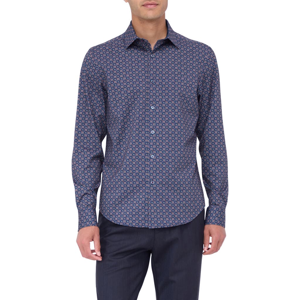 Bugatchi Jimmy OoohCotton® Medallion Print Button-Up Shirt in Plum