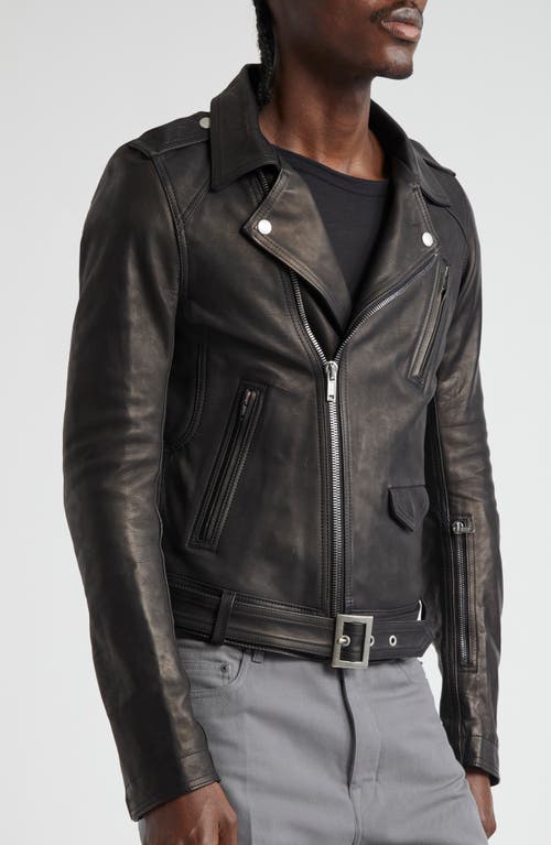Shop Rick Owens Luke Stooges Leather Moto Jacket In Black