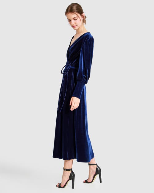 Shop Belle & Bloom Current Mood Velvet Wrap Dress In Royal Blue