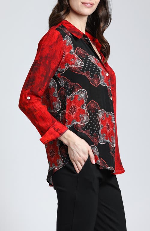 APNY APNY BANDANA PRINT ROLL TAB SLEEVE CHIFFON BUTTON-UP SHIRT 