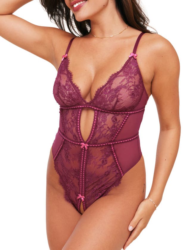 Shop Adore Me Laylia Crotchless Bodysuit Lingerie In Dark Red