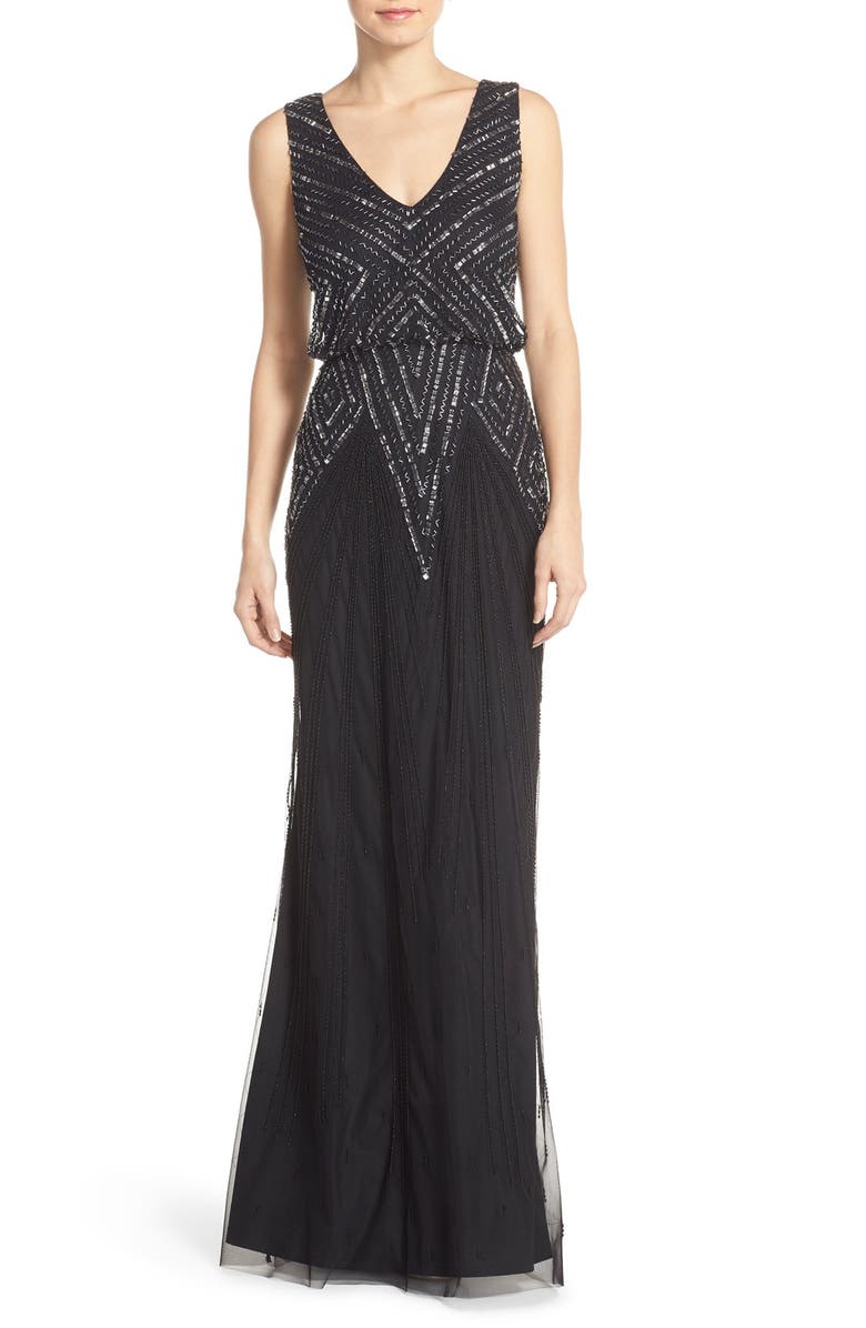 Adrianna Papell Beaded Mesh Blouson Gown | Nordstrom