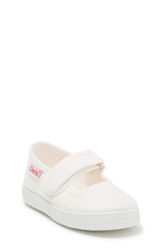 Cienta T-strap Sneaker In White Sparkle