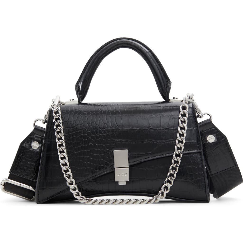 Aldo Croc Embossed Faux Leather Top Handle Bag In Black