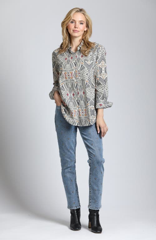 Shop Apny Geo Print Relaxed Fit Button-up Shirt In Grey Multi