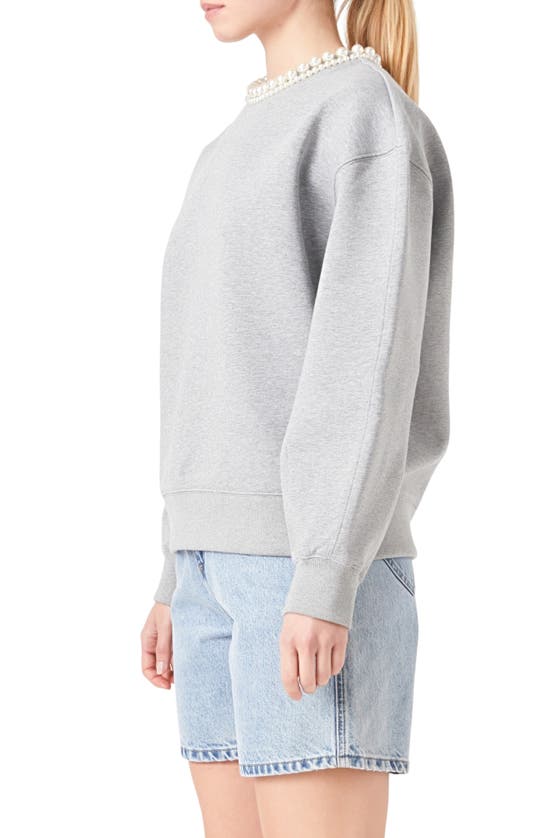 Shop Grey Lab Imitation Pearl Embellished Crewneck Sweatshirt