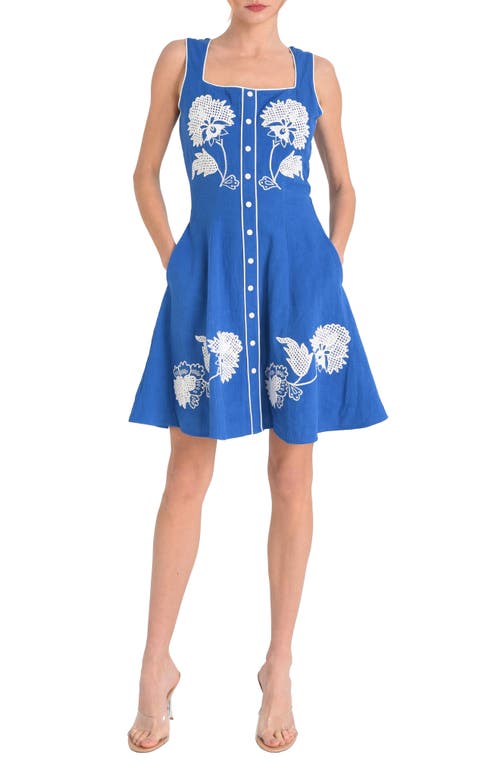 Shop Ciebon Elana Embroidered Snap Front Fit & Flare Minidress In Blue