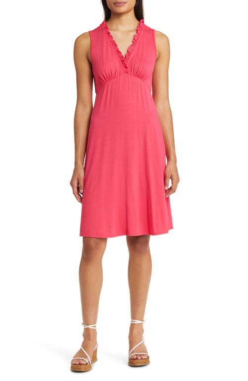 Ruffle Neck Empire Waist Dress in Coral