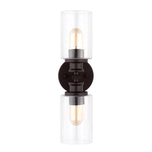 Jonathan Y Jules Cylinder 2-light Iron/seeded Glass Farmhouse Contemporary Led Wall Sconce In Oil Rubbed Bronze