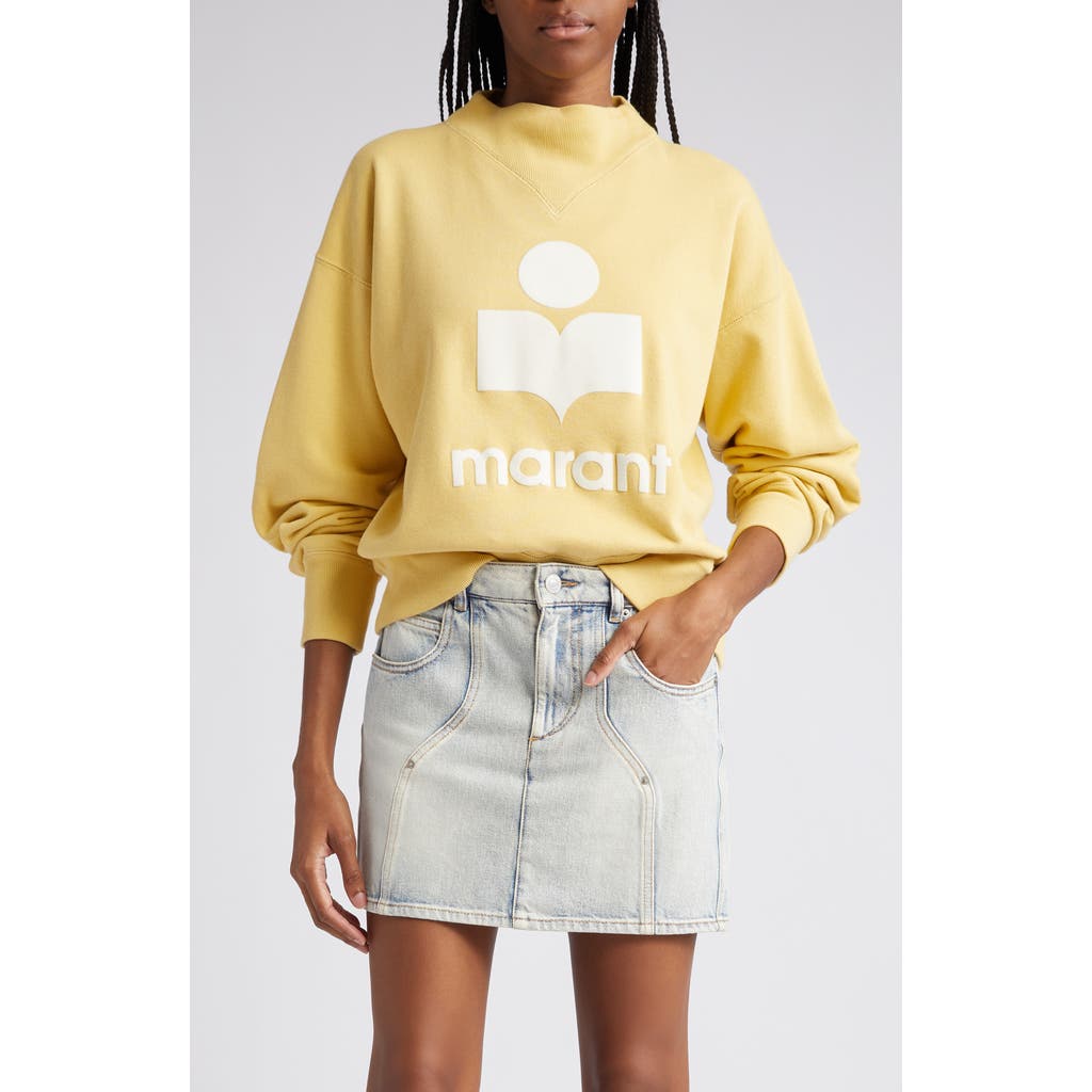Shop Isabel Marant Étoile Moby Mock Neck Logo Graphic Sweatshirt In Sunlight/ecru