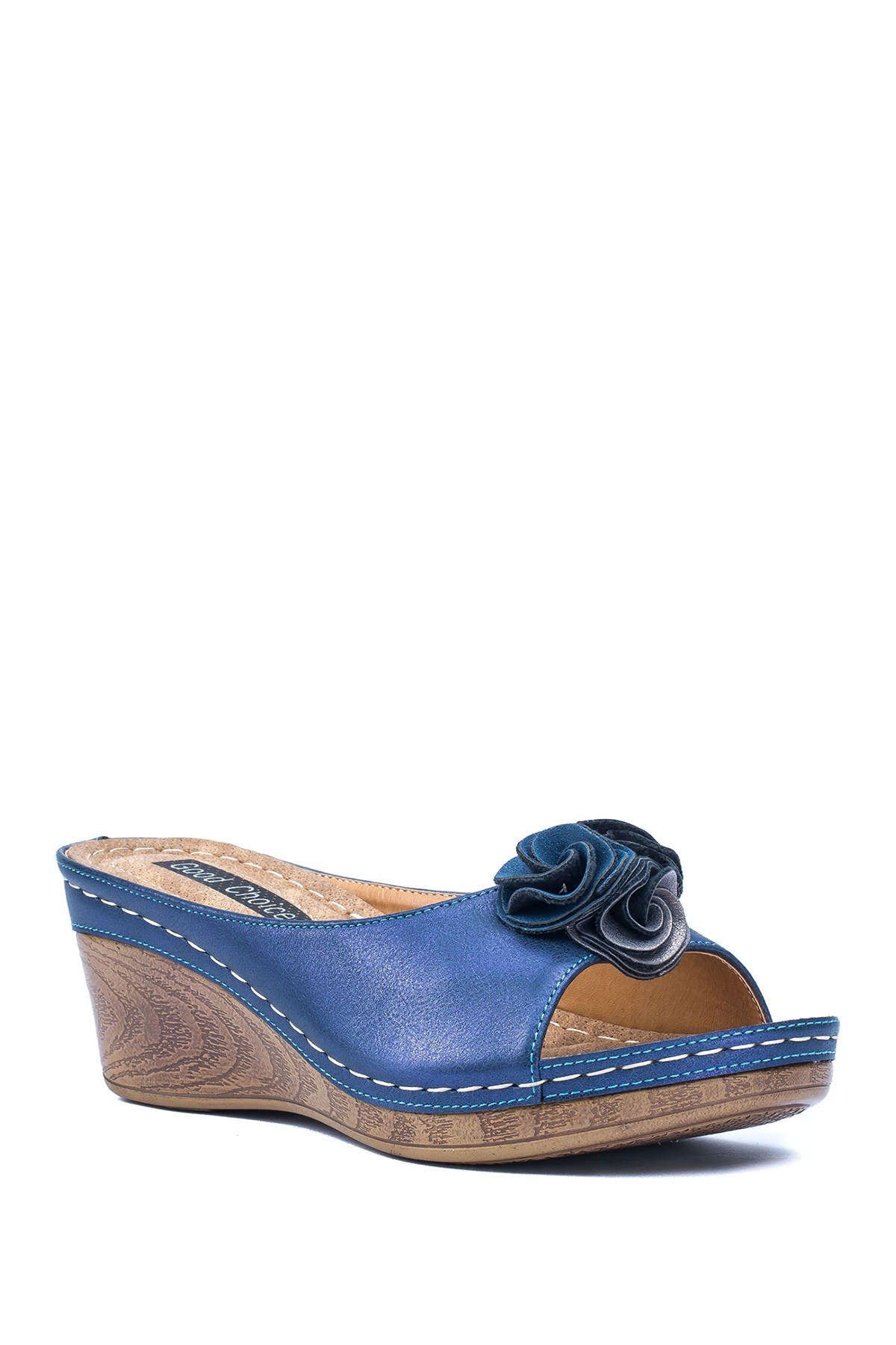 Gc Shoes Sydney Floral Platform Wedge Sandal In Navy