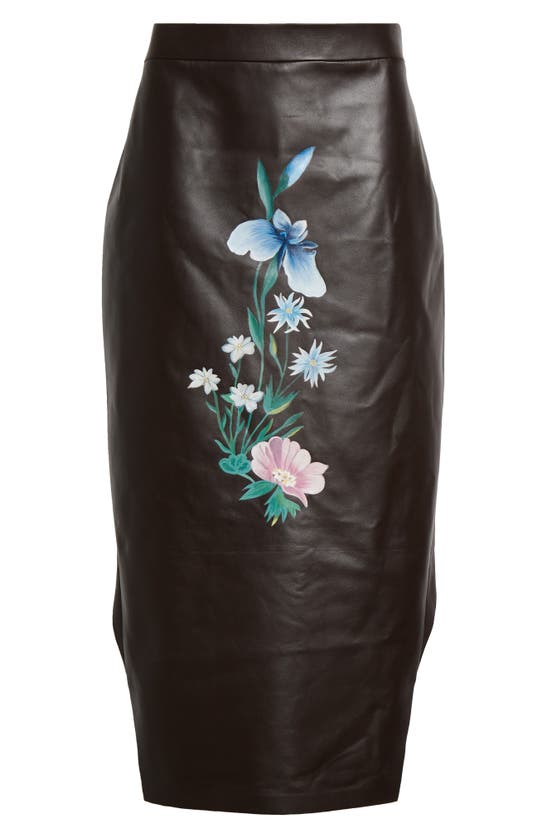 Shop Givenchy Floral Motif Low-high Leather Skirt In Dark Brown