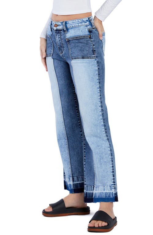 Hint Of Blu Pieced Release Hem Ankle Straight Leg Jeans In Futuristic Blue