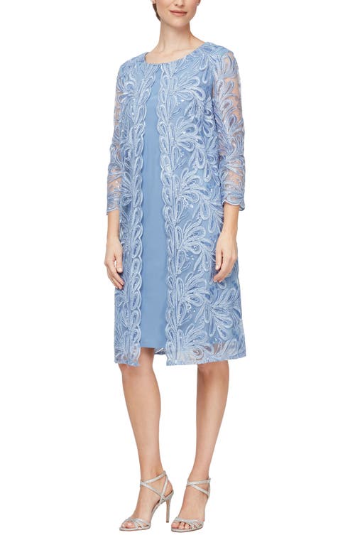 Alex Evenings Embroidered Mock Jacket Cocktail Dress in Periwinkle at Nordstrom