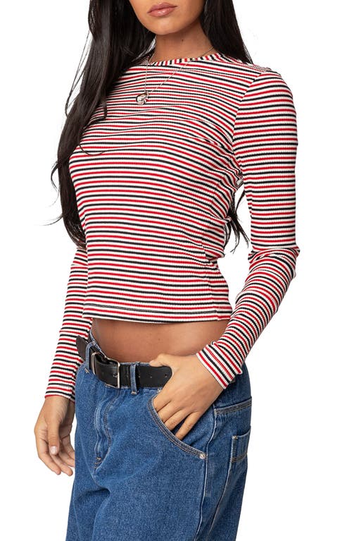 Shop Edikted Corina Stripe Rib Top In Red Mix