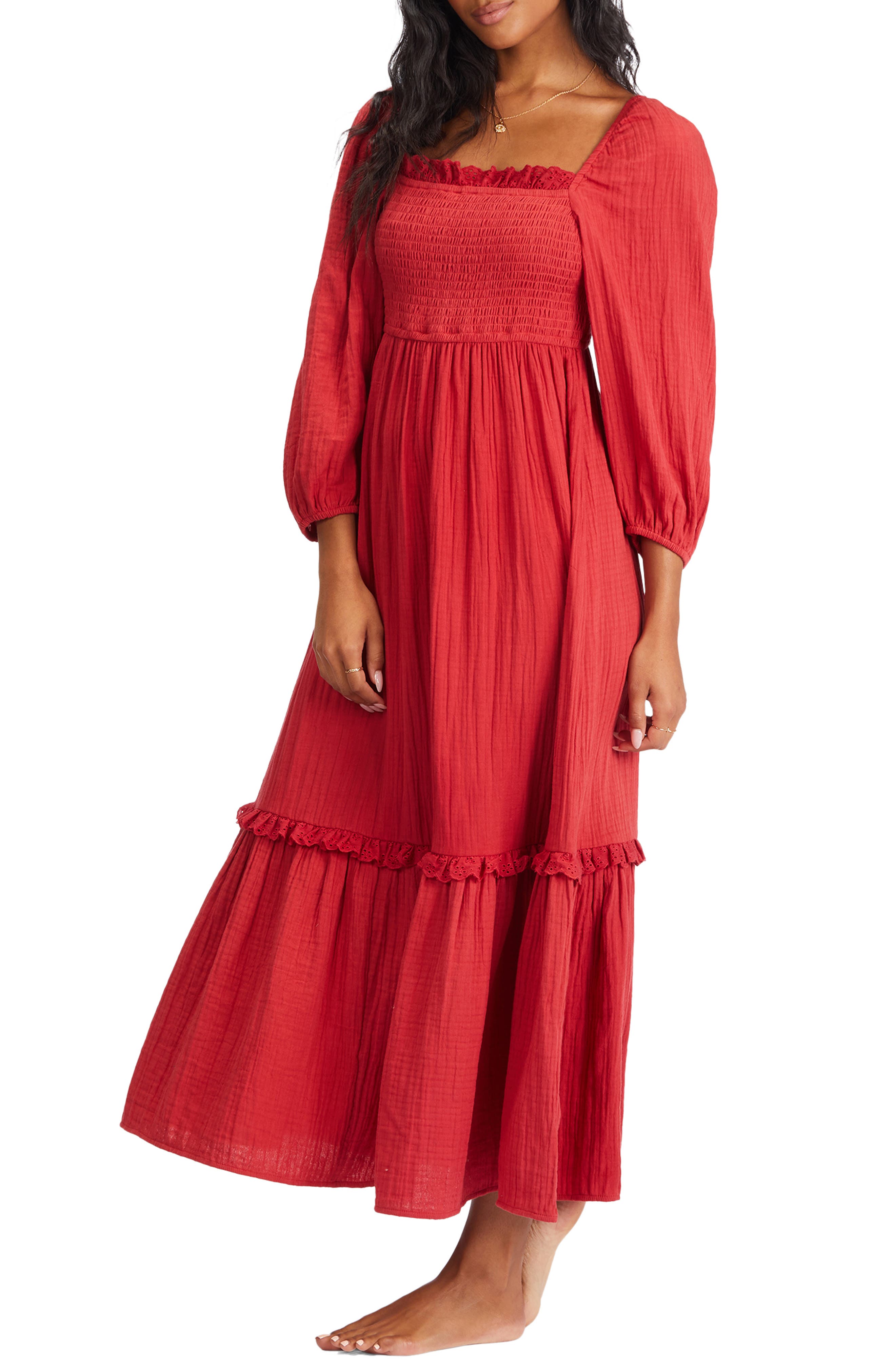 Magic Hour Tiered Cotton Midi Dress in Deep Love at Nordstrom Nordstrom Women Clothing Dresses Midi Dresses 