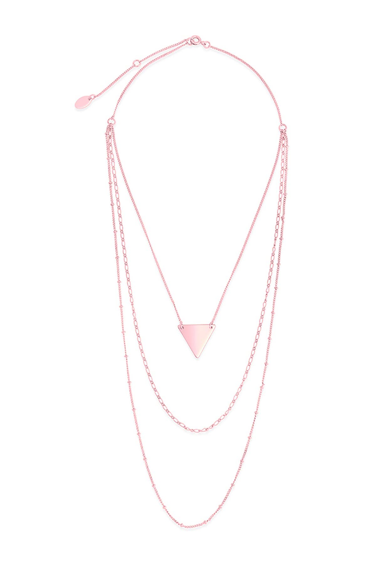 Sterling Forever Rose Gold Plated Triple Chain Layered Triangle Necklace In Rose Gold