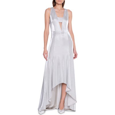Akris Cutout Sleeveless Metallic Jersey Gown, Grey
