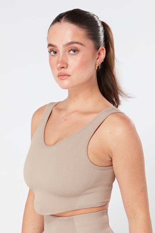 Twill Active Recycled Seamless Rib Dip Hem Sports Bra In Mocha