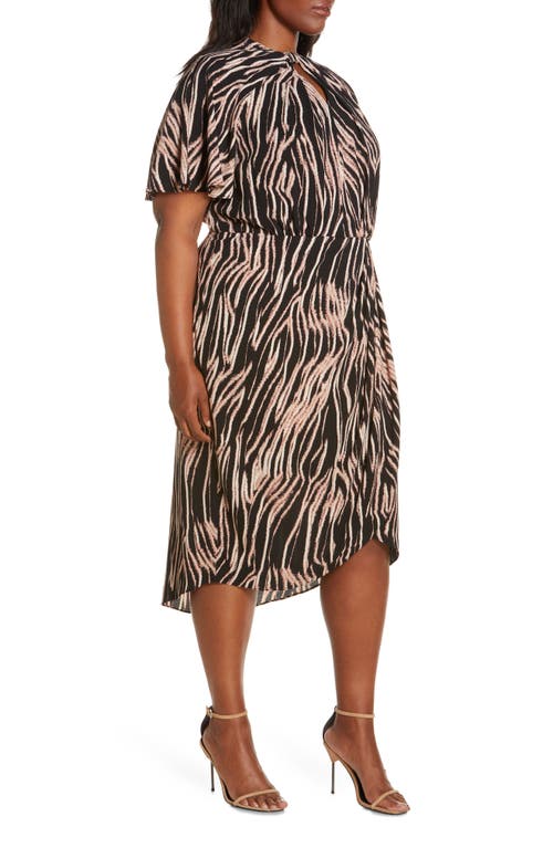 Shop Maggy London Swirl Print Crepe Midi Dress In Black/cinnamon Swirl